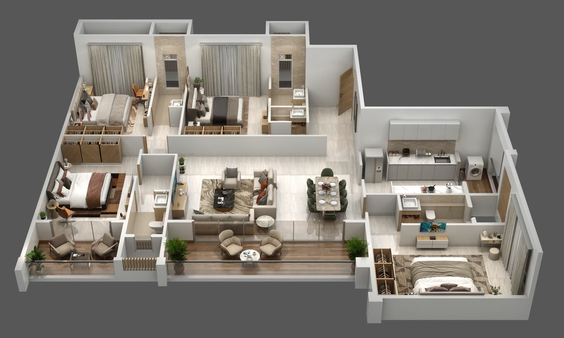 Tower J2 four-bedroom 2 Series, 1,884 sq ft isometric plan