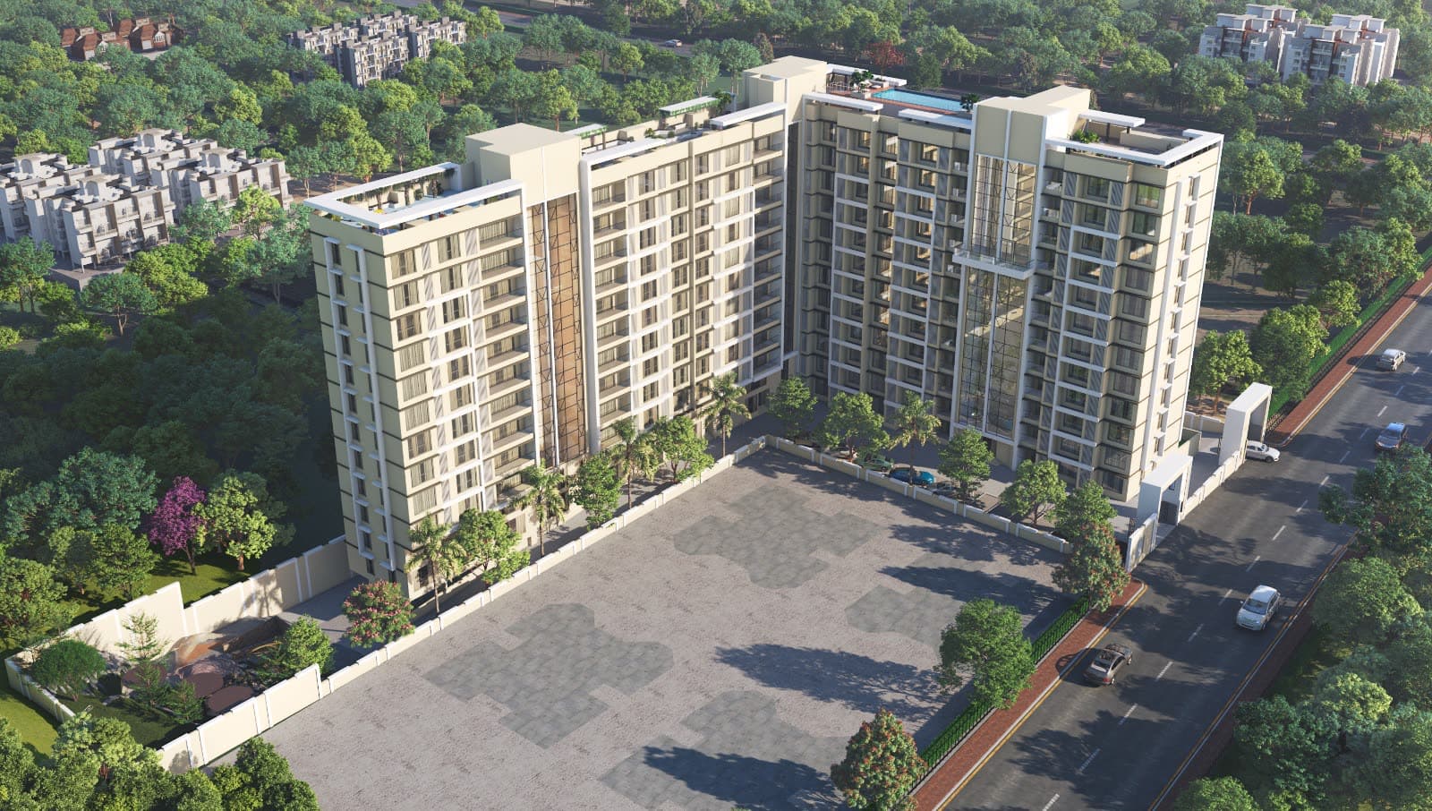 Aerial view of Luxe Towers